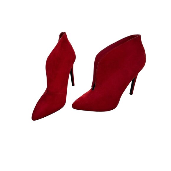 Just Fab Red Stiletto Heel Ankle Bootie Women's Sz 7 Cut Slit Front Pointed Toe - Picture 14 of 15